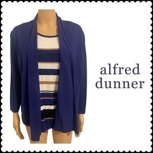 Alfred Dunner Womens Large Top W Cardigan Blue Gold Sparkly Blouse